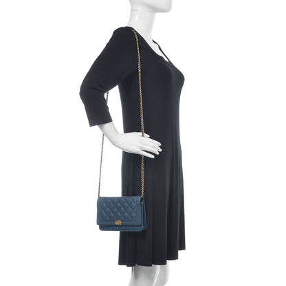 Chanel Caviar Quilted Boy Wallet On Chain WOC Blue 2 of 14