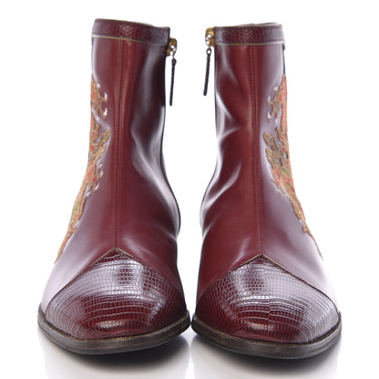 Gucci Calfskin Malaga Kid Lizard Web Dragon Embroidered Ankle Boots 35.5 Bordeaux 2 of 11