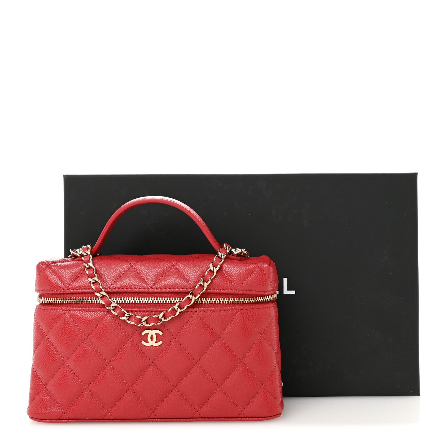 Chanel Caviar Quilted Top Handle Slim Vanity With Chain Red 11 of 11