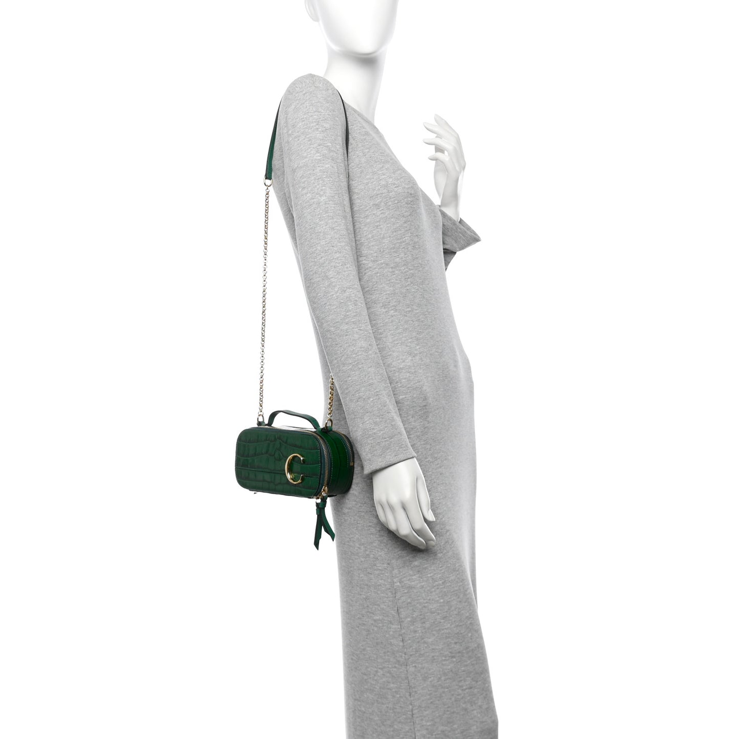 Calfskin Crocodile Embossed Mini C Vanity Bag Woodsy Green