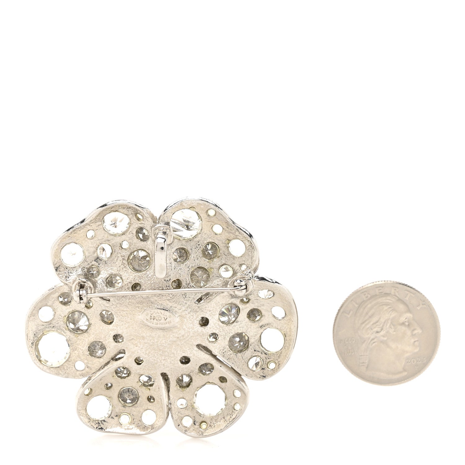 CHANEL カメリア Chanel Swarovski Crystal Camellia CC Brooch Silver 1852644