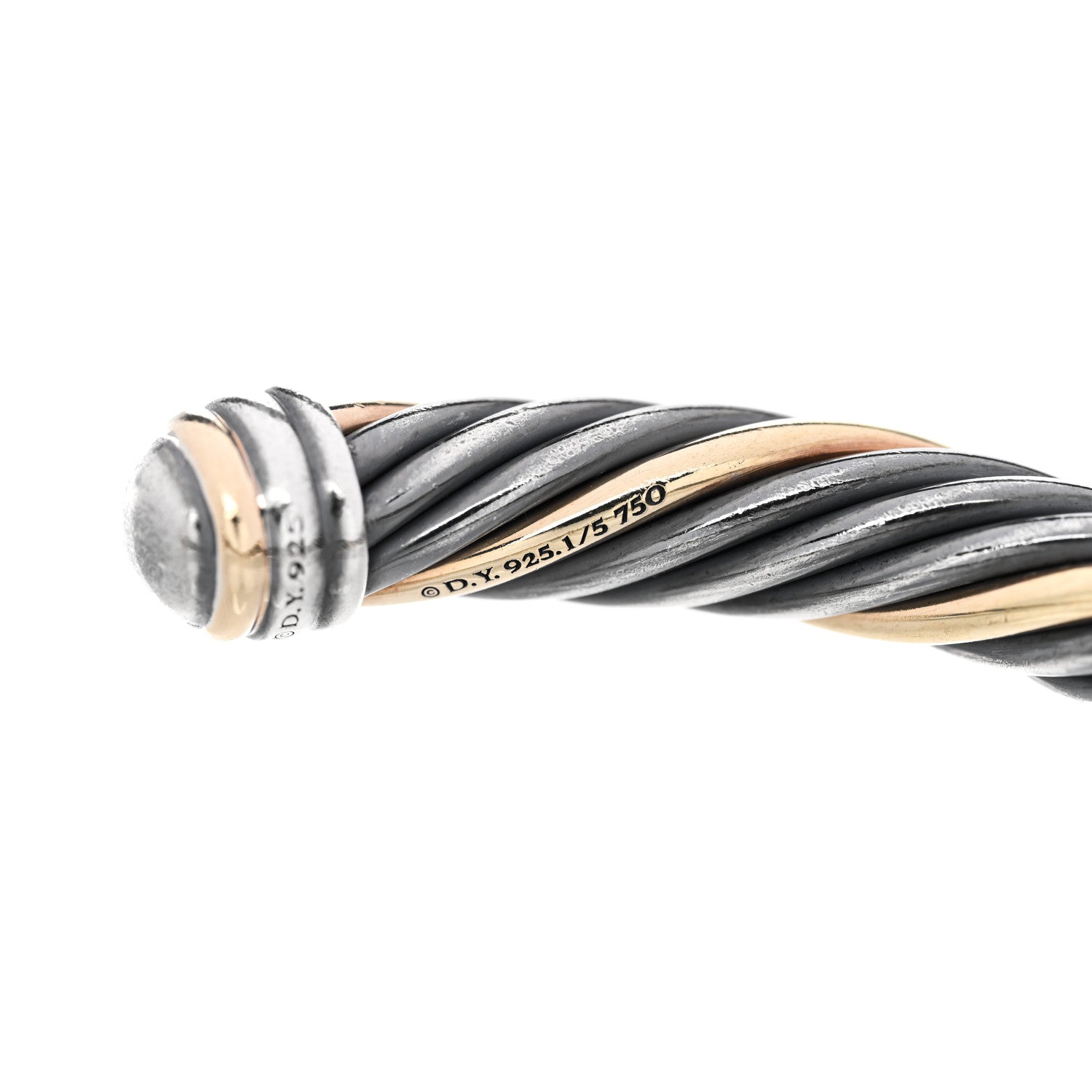 David Yurman Darkened Sterling Silver 18k Yellow Gold 7mm Cable Bracelet 3 of 4