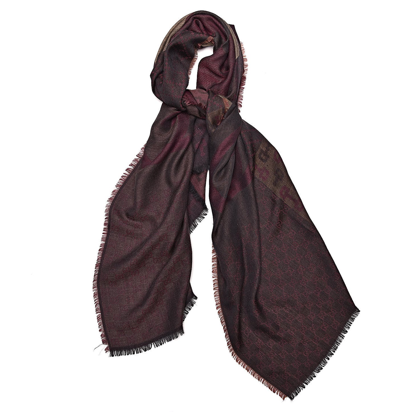 Wool Silk Monogram Fringe Scarf