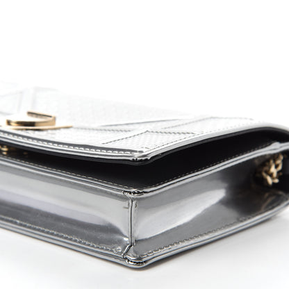 Christian Dior Metallic Patent Micro-Cannage Diorama Wallet on Chain Pouch Silver 7 of 10