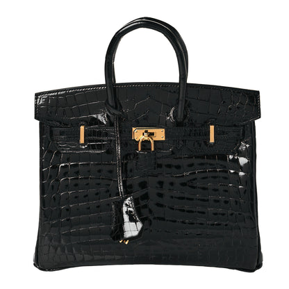 Hermes Shiny Niloticus Crocodile Birkin 25 Black 1 of 11