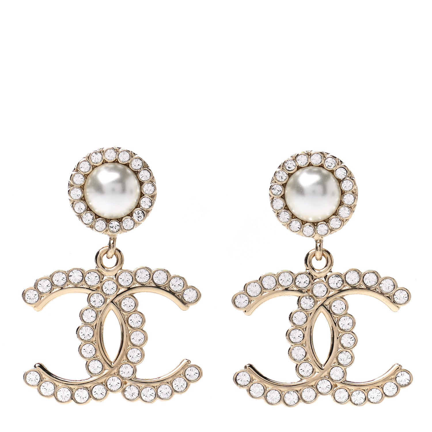 Chanel Crystal Pearl Bow-tiful CC Drop Earrings Gold 1 of 4