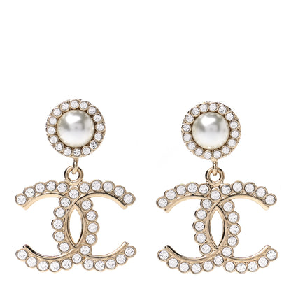 Chanel Crystal Pearl Bow-tiful CC Drop Earrings Gold 1 of 4