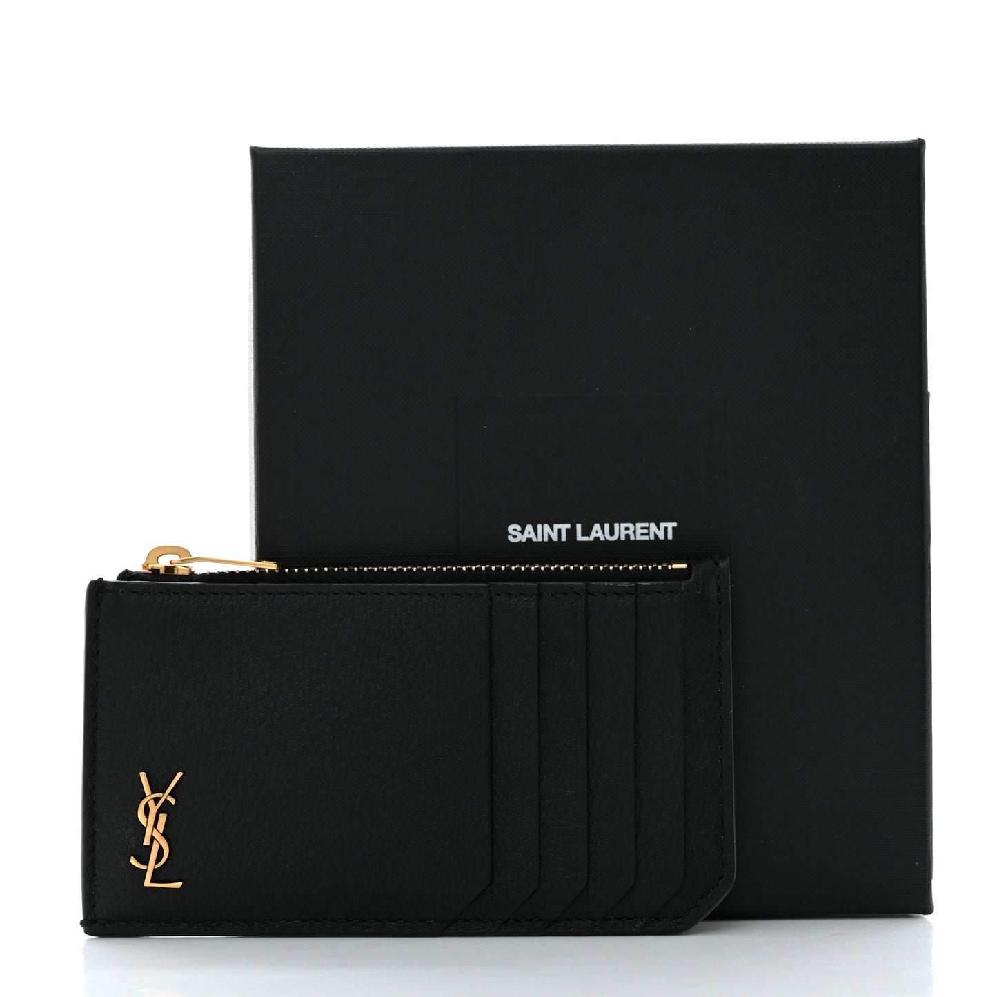 Grained Calfskin Monogram 5 Fragments Zip Pouch Card Holder Black