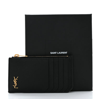 Saint Laurent Grained Calfskin Monogram 5 Fragments Zip Pouch Card Holder Black 8 of 8
