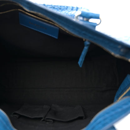 Balenciaga Calfskin Crocodile Embossed Classic Silver Hardware City Bleu Marine 6 of 15