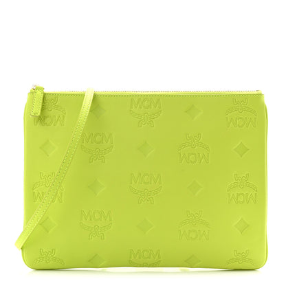 MCM Calfskin Maxi Monogram Crossbody Pouch Green 1 of 11
