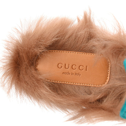 Gucci Velvet Fur Womens Princetown Slippers 37 Cyan 6 of 8