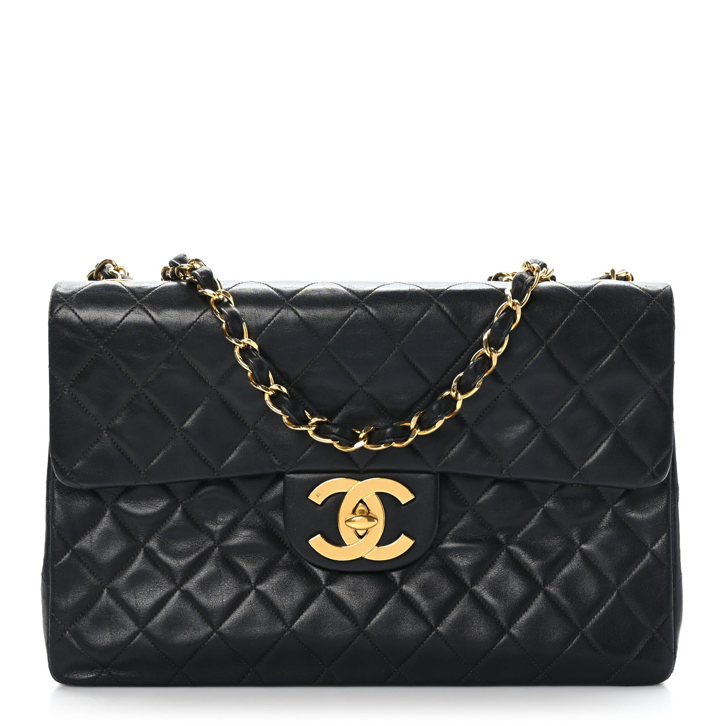 Lambskin Quilted XL Jumbo Single Flap Black