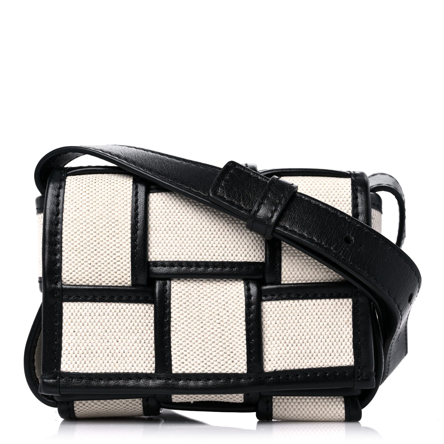 Canvas Intrecciato Mini Cassette Crossbody Bag Natural Black