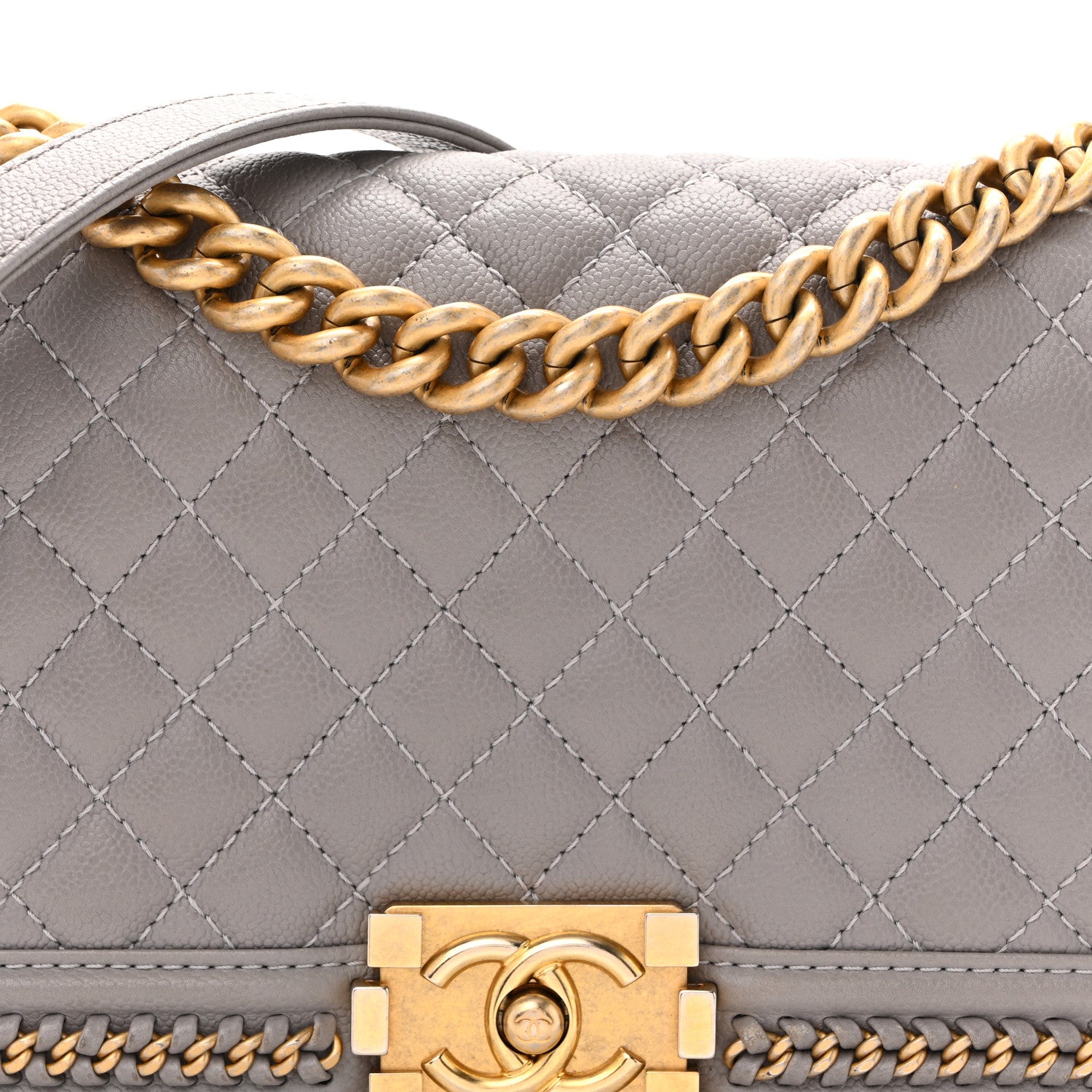 Chanel Caviar Quilted Chain Around Medium Boy Flap Grey 8 of 15