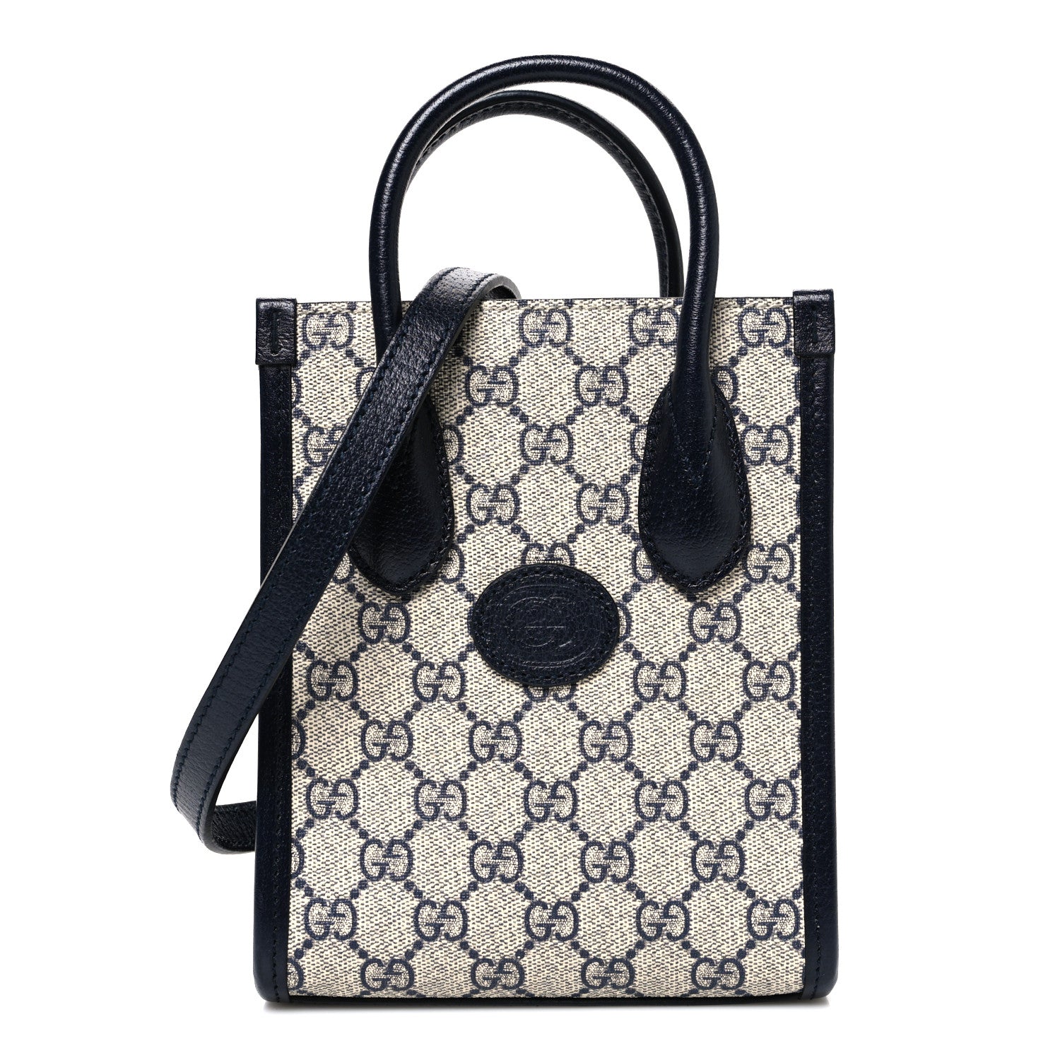 Gucci GG Supreme Monogram Textured Dollar Calfskin Mini Retro Interlocking G Tote Bag Beige Blue 1 of 10