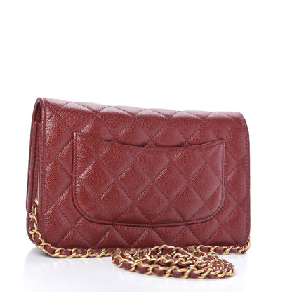 Chanel Metallic Caviar Quilted Wallet On Chain WOC Red 3 of 11