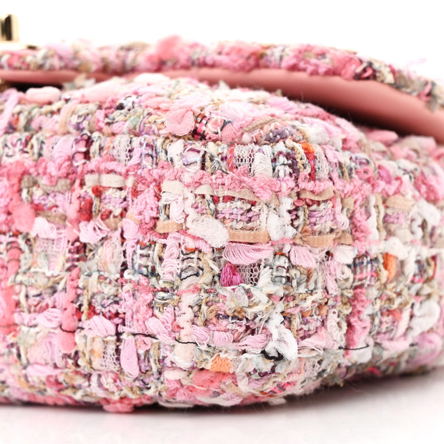 Tweed Mini Pearl Handle Flap Pink Beige Orange Ecru