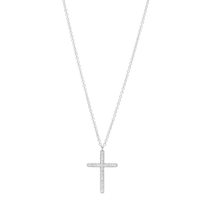 Tiffany 18K White Gold Diamond Medium Cross Pendant Necklace 1 of 6