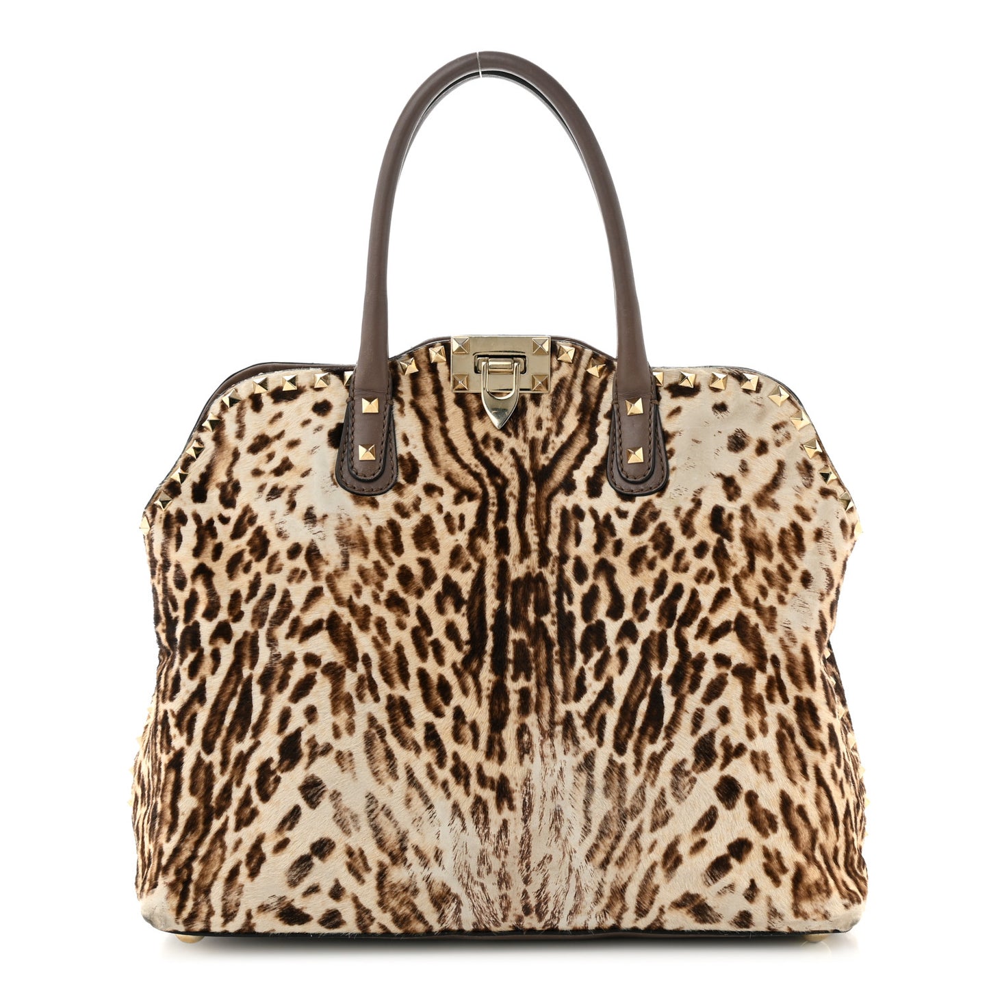 Calf Hair Cavallino Animal Rockstud Dome Satchel Leopard