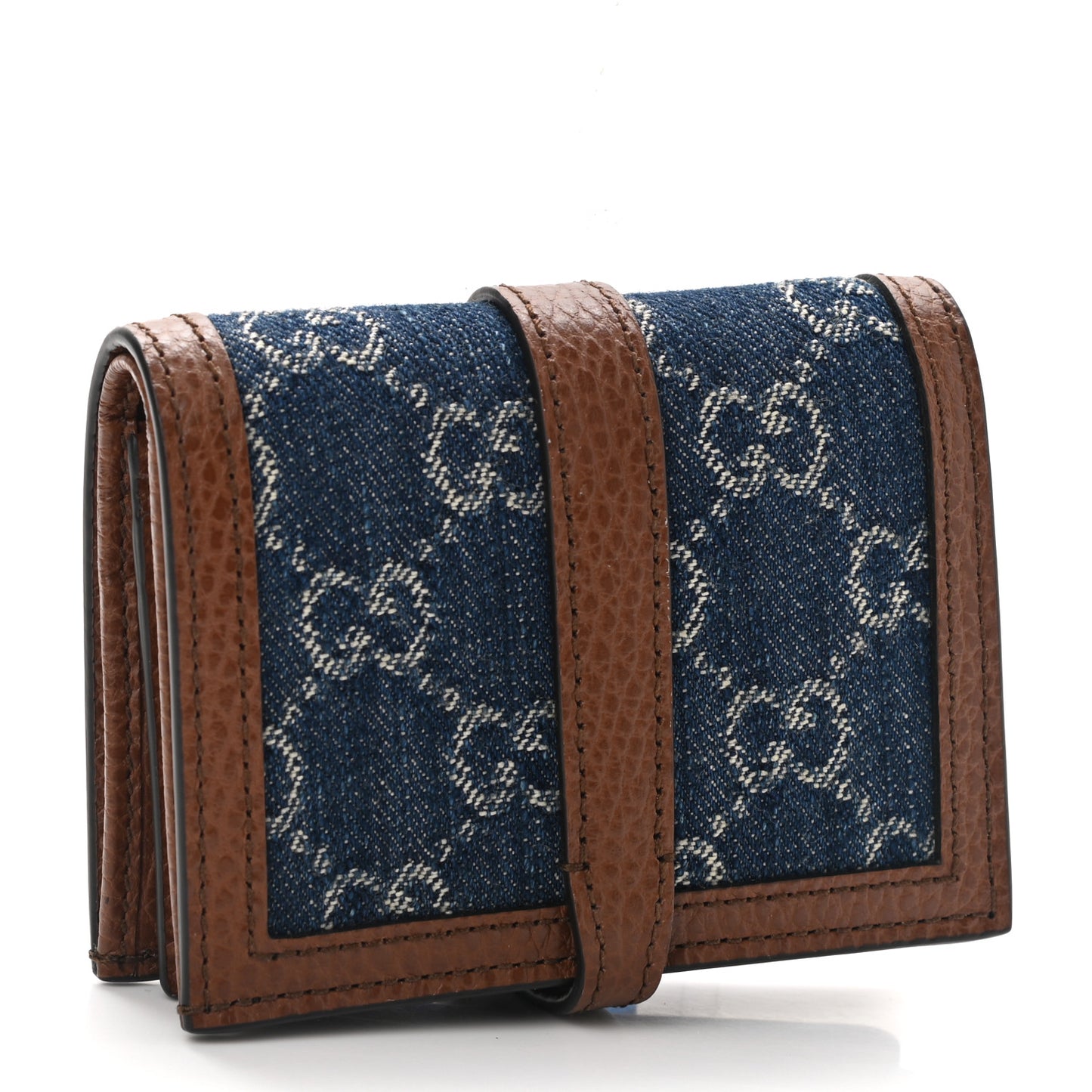 New Denim GG Monogram Jackie 1961 Card Case Blue Tea Cuir