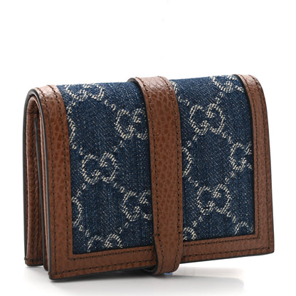 Gucci New Denim GG Monogram Jackie 1961 Card Case Blue Tea Cuir 3 of 8