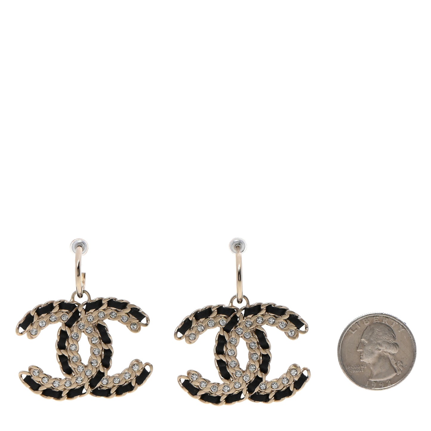 Crystal Lambskin Chain CC Vintage Allure Stud Earrings Black Gold