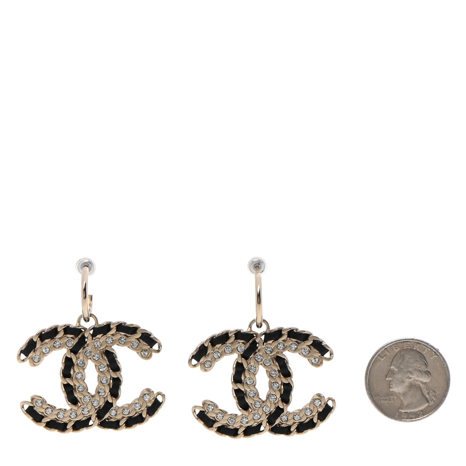 Chanel Crystal Lambskin Chain CC Vintage Allure Stud Earrings Black Gold 2 of 4