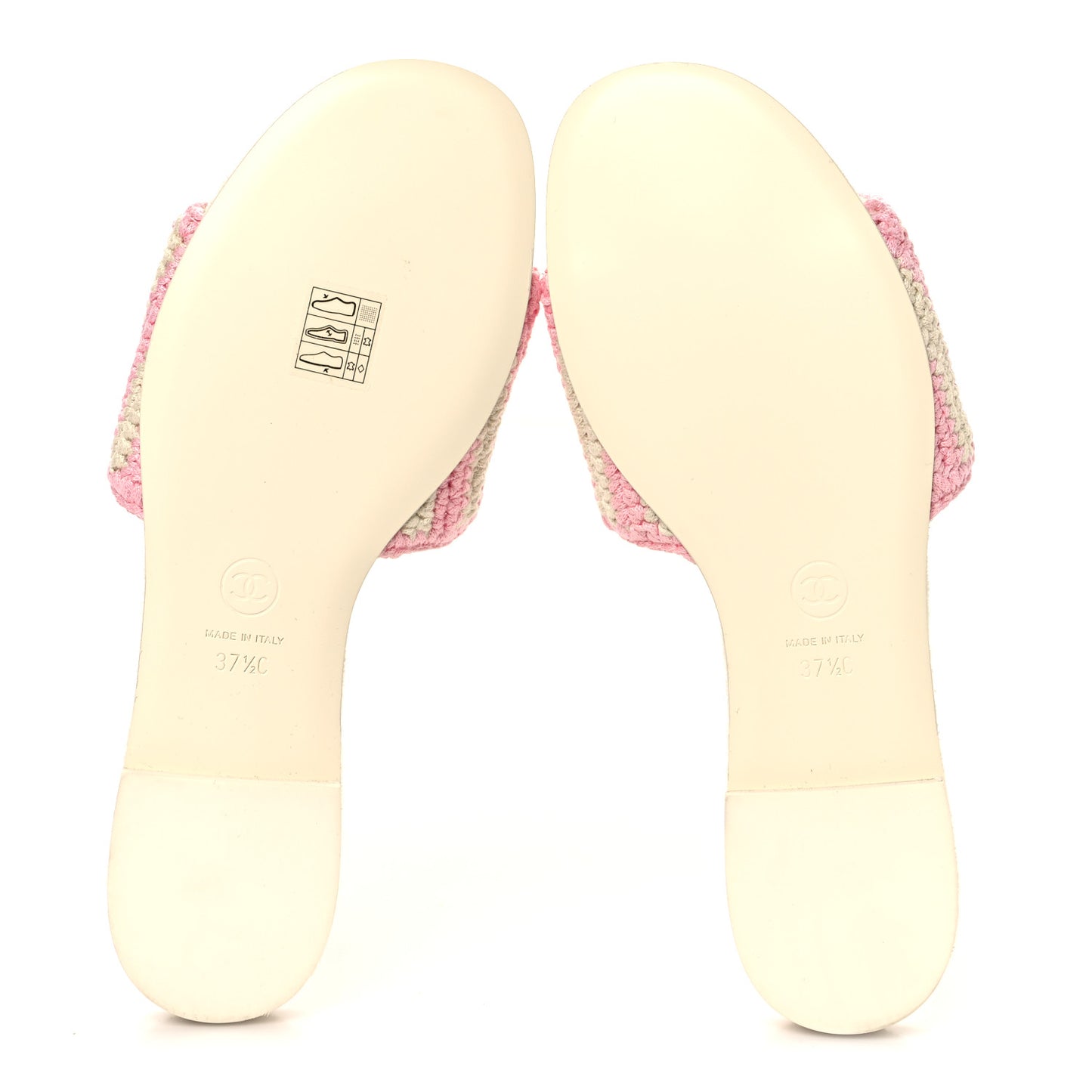 Crochet Striped Enamel Camellia Mules Sandals 37.5 Ivory Pink