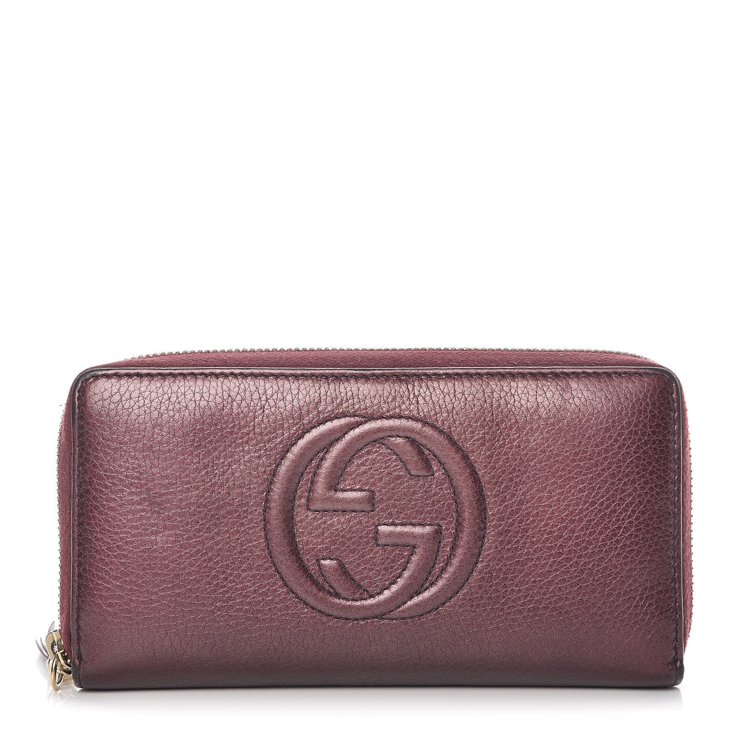 Gucci Metallic Cellarius Calfskin Soho Zip Around Wallet Classic Burgundy 1 of 13