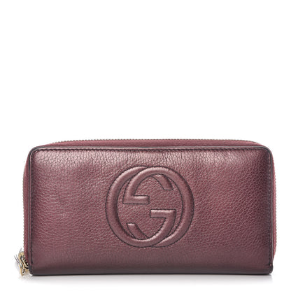 Gucci Metallic Cellarius Calfskin Soho Zip Around Wallet Classic Burgundy 1 of 13