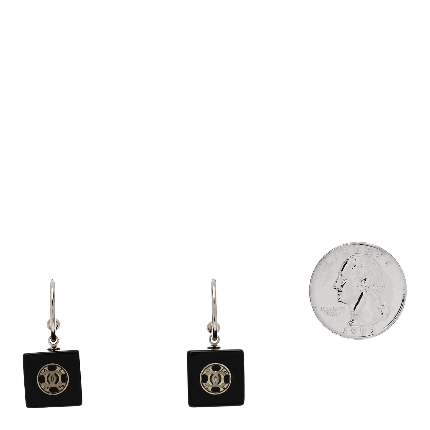 Resin Square CC Drop Earrings Black
