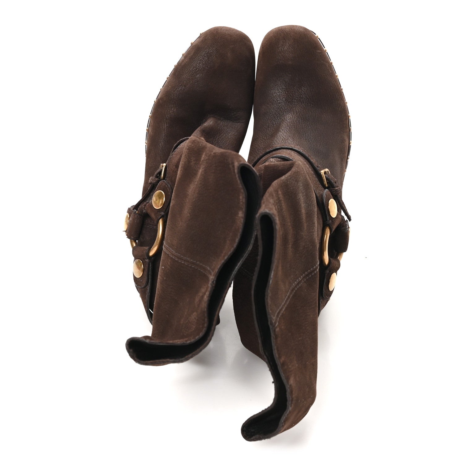 Miu Miu Suede Harness Mid Calf Boots 40 Brown 2 of 10