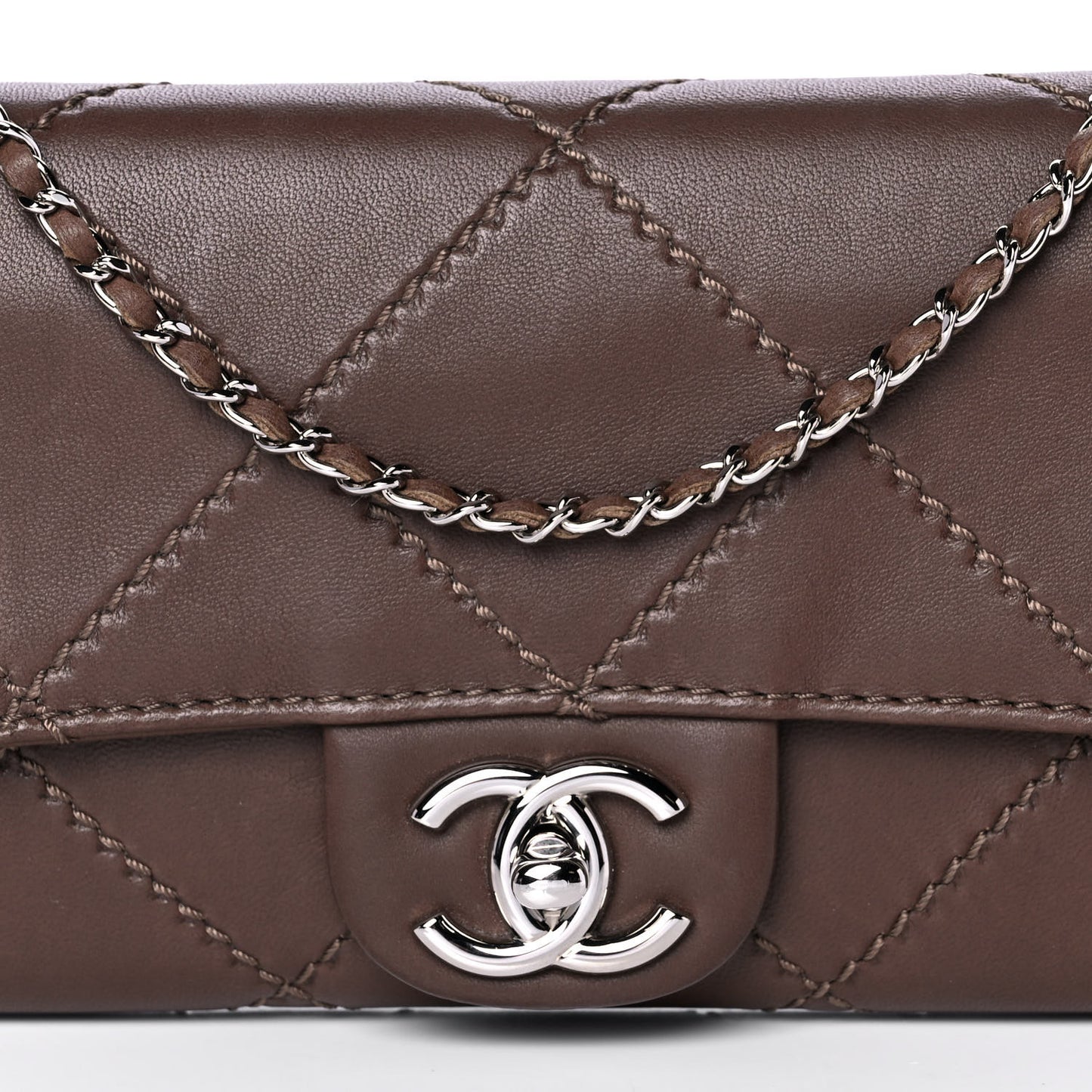 Lambskin Stitched Orient Express Wallet on Chain WOC Brown