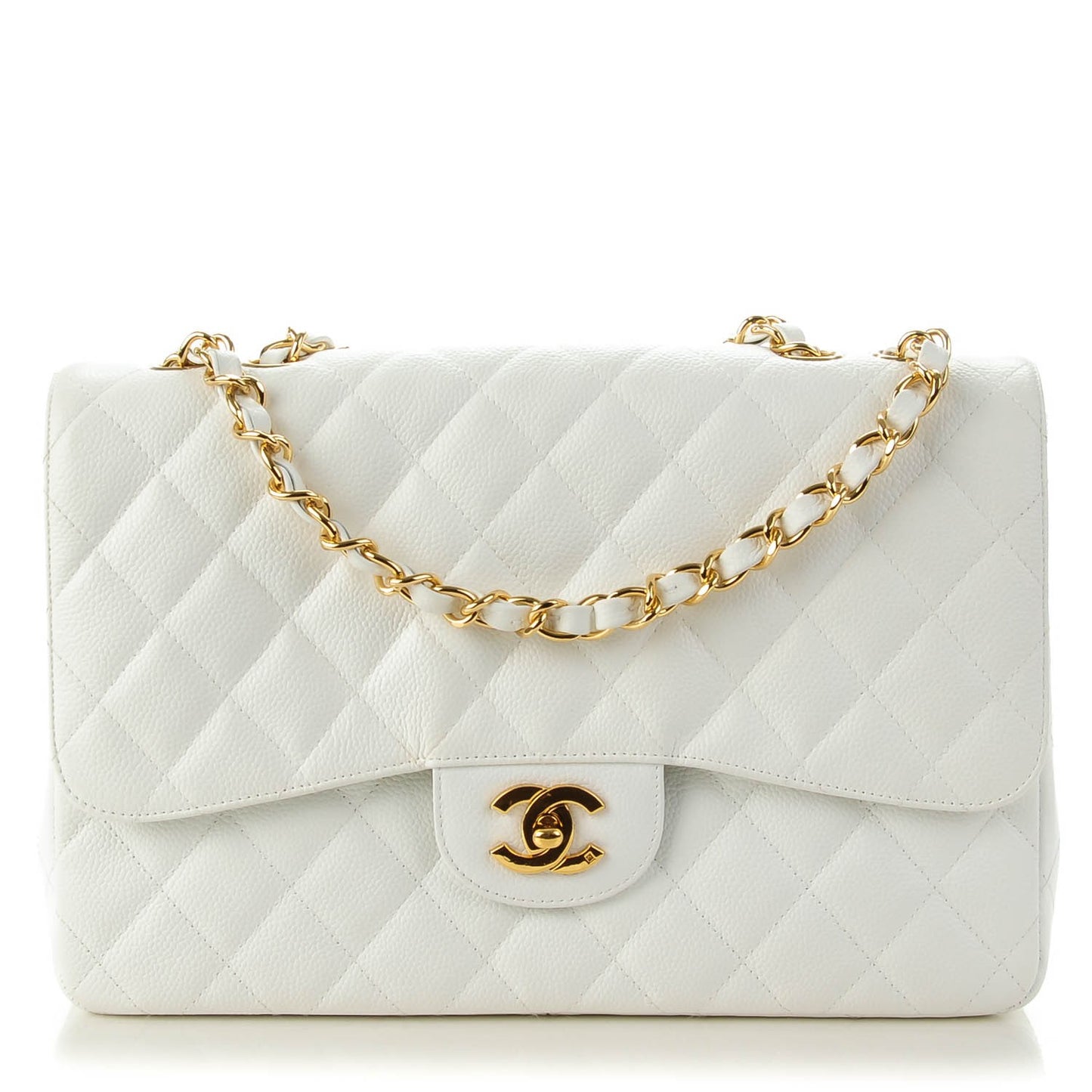 Caviar Quilted Jumbo Single Flap White