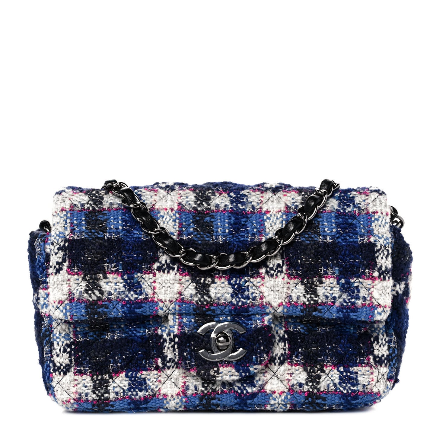 Tweed Quilted Mini Rectangular Flap Blue Multicolor