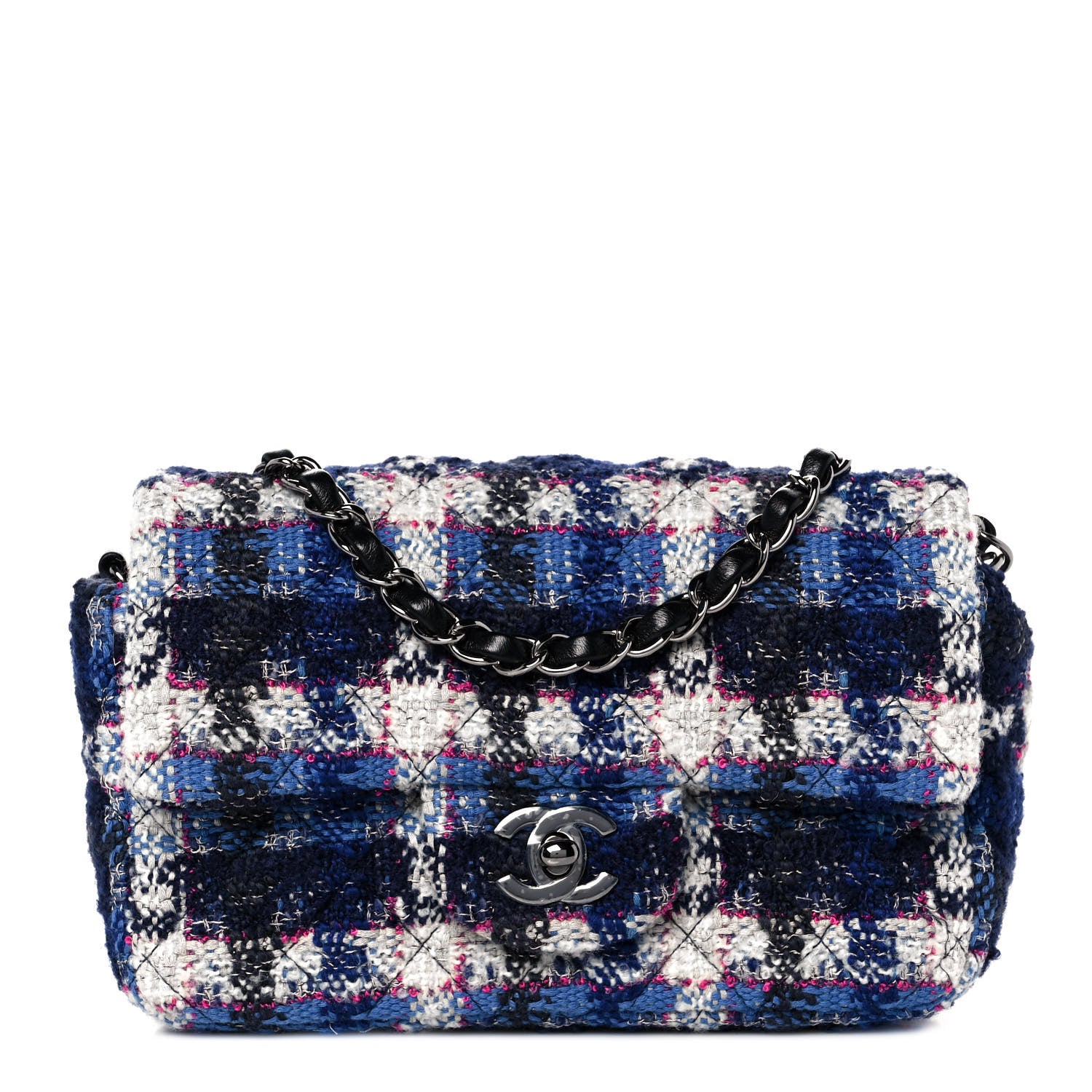 Chanel Tweed Quilted Mini Rectangular Flap Blue Multicolor 1 of 8