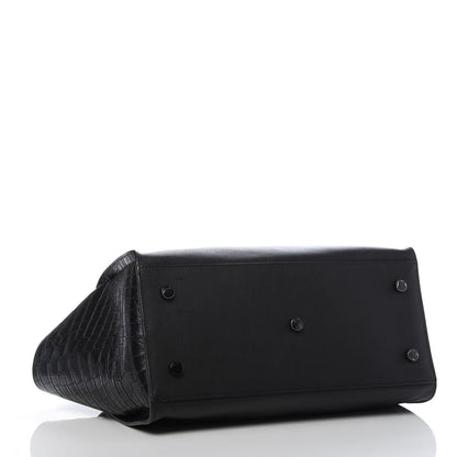 Saint Laurent Smooth Calfskin Crocodile Embossed Small Monogram Downtown Cabas Black 4 of 9