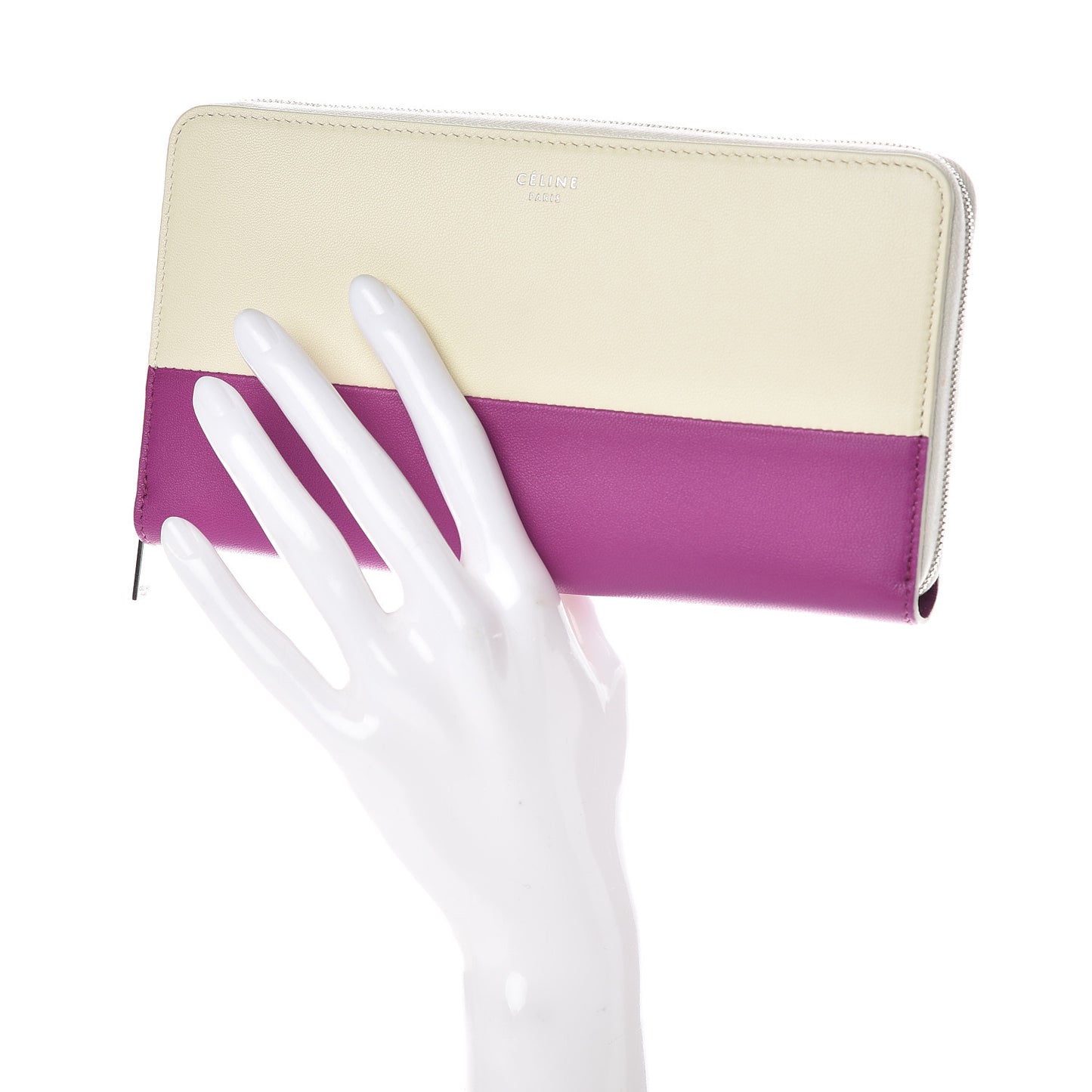 Lambskin Large Zip Around Multifunction Wallet White Magenta