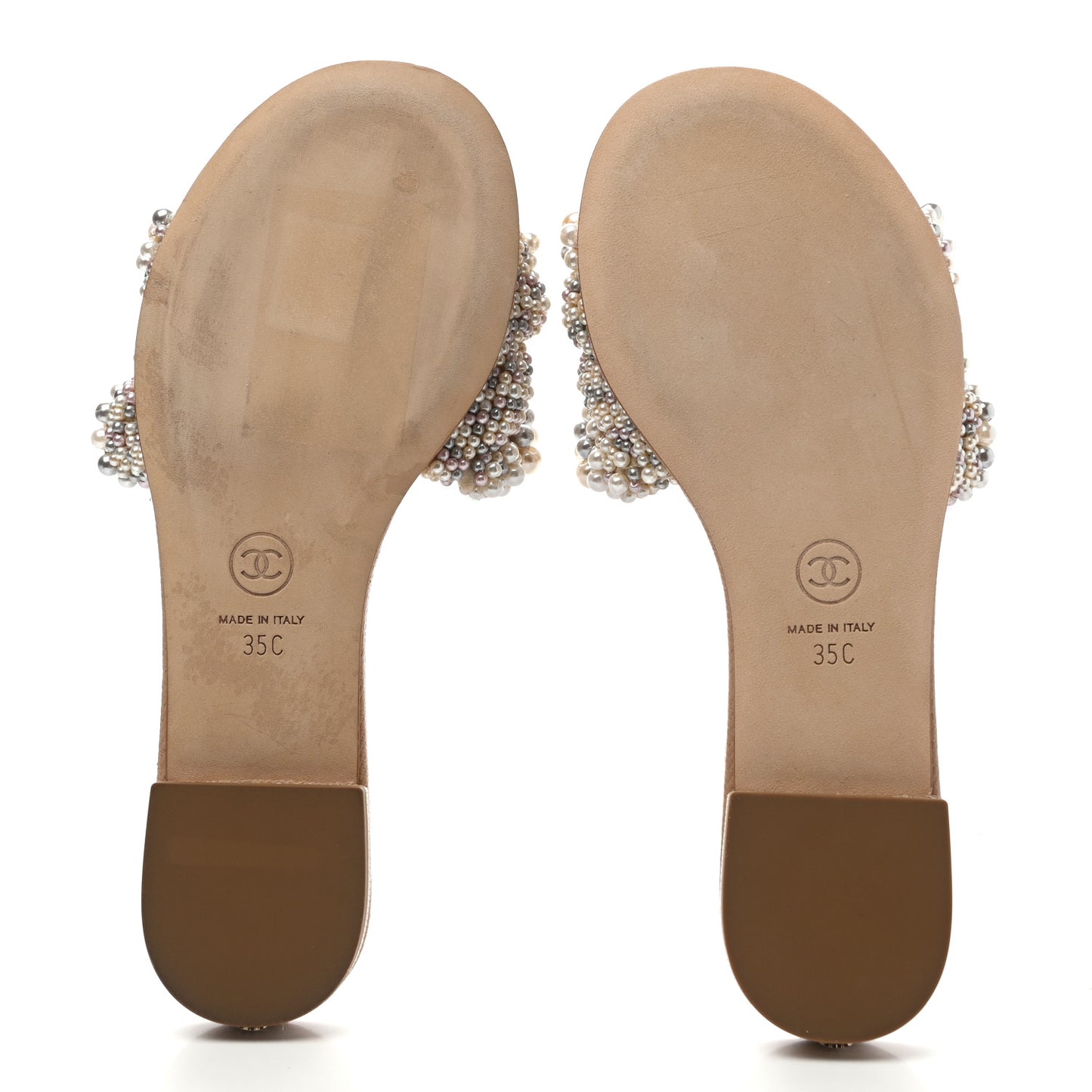 Fantasy Calfskin Pearl Cord CC Mules 35 Ivory