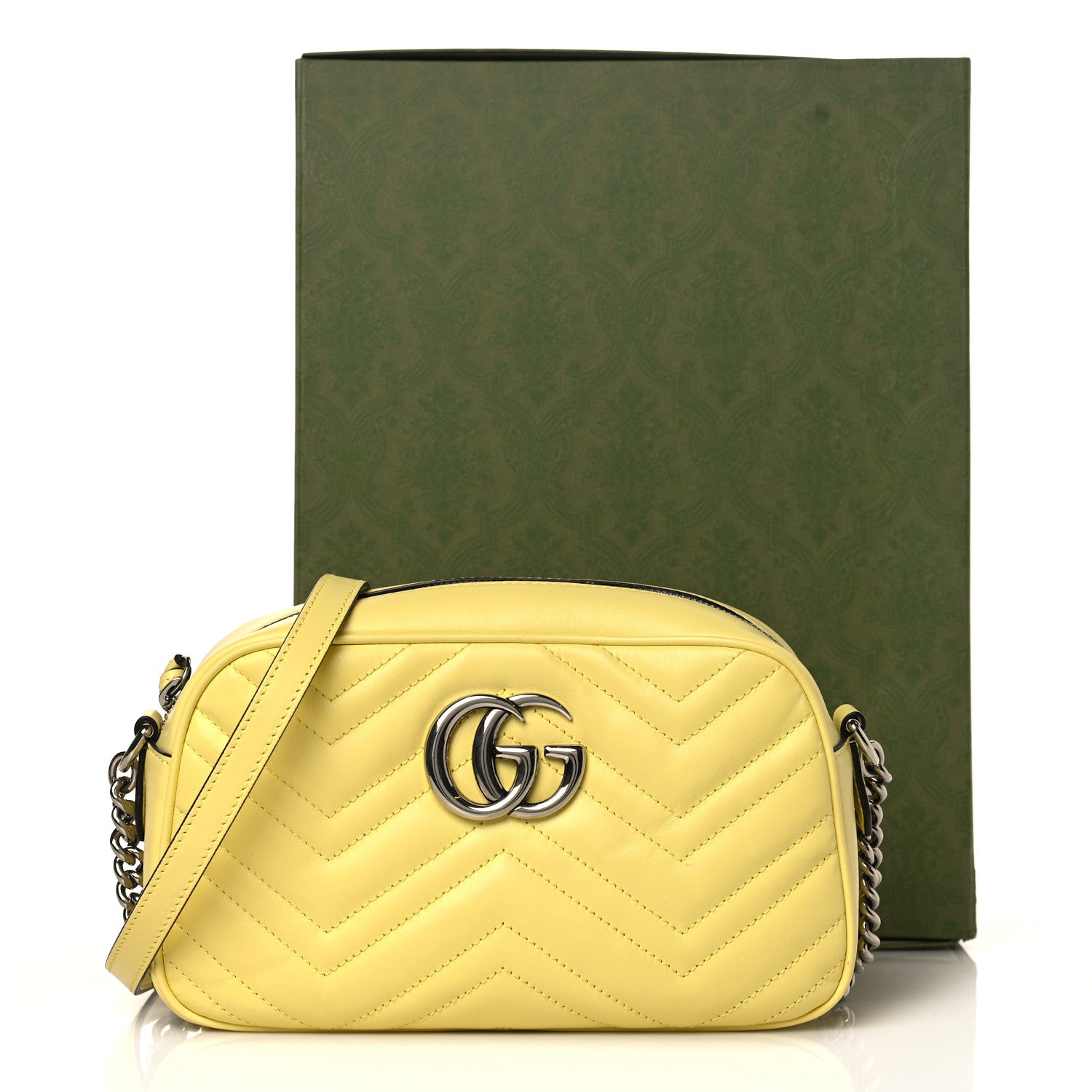 Gucci Calfskin Matelasse Small GG Marmont Chain Shoulder Bag Banana 10 of 10