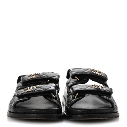 Chanel Grained Calfskin Velcro Dad Sandals 35 Black 3 of 11
