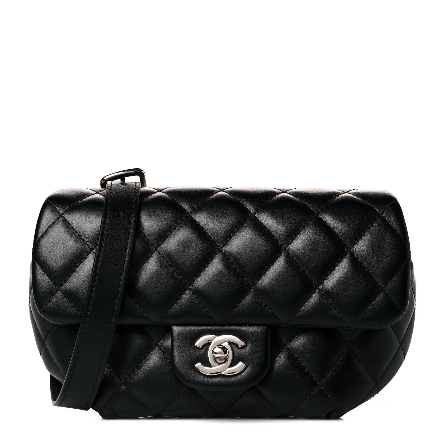Calfskin Quilted CC Uniform Flap Belt Bag Black