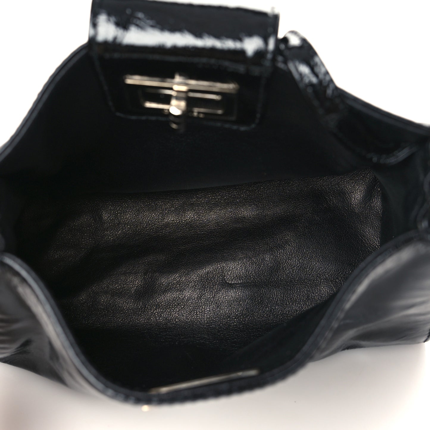 Patent Mademoiselle Lock Convertible Wrist Clutch Bag Black