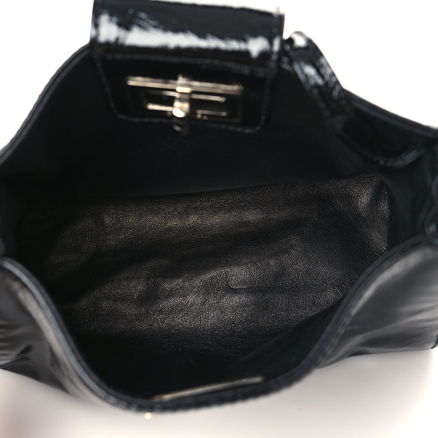 Chanel Patent Mademoiselle Lock Convertible Wrist Clutch Bag Black 6 of 10
