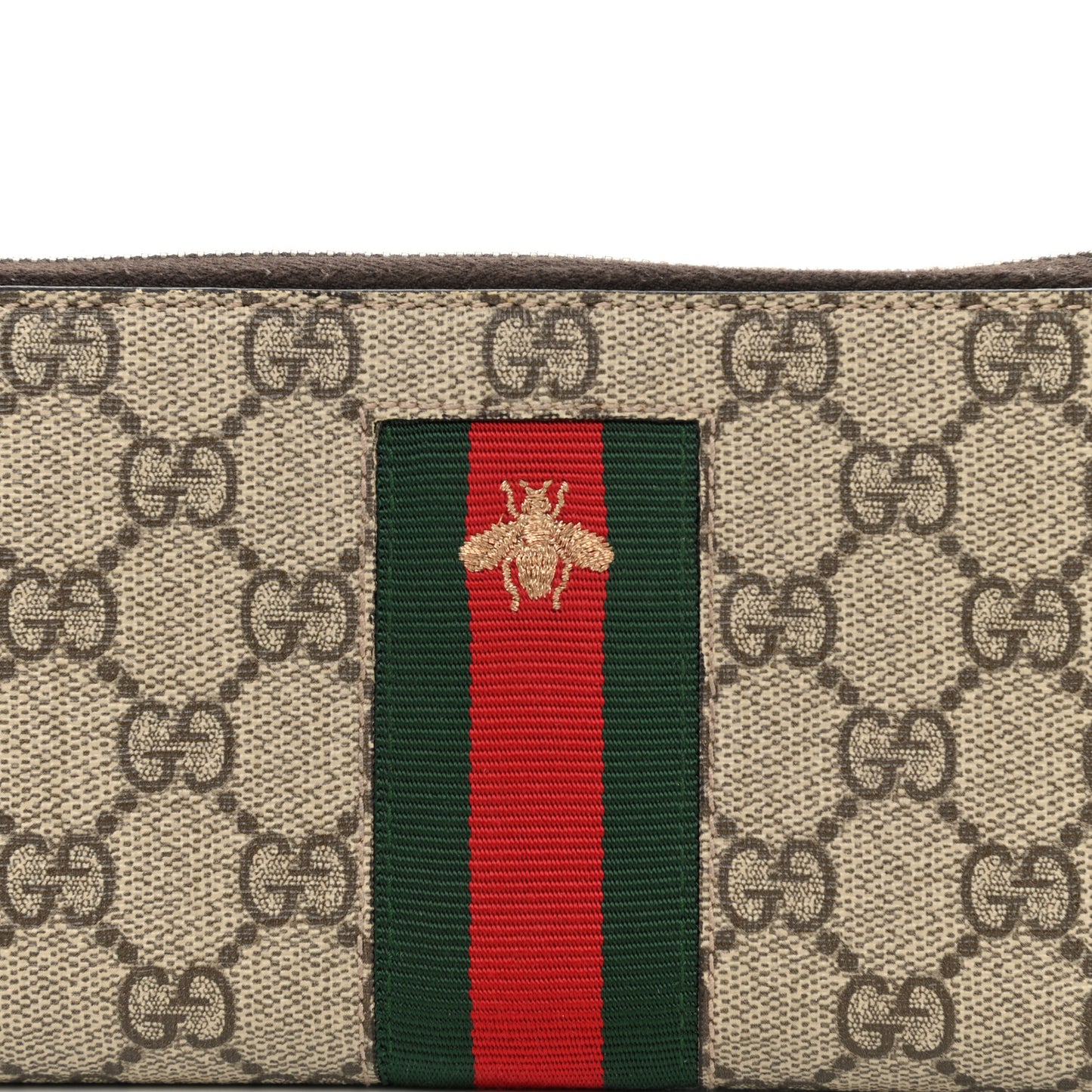 GG Supreme Monogram Web Bee Zip Around Wallet Beige Cocoa
