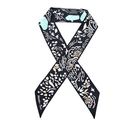 Hermes Silk Isola Di Primavera Twilly Black Vert Rose 1 of 3