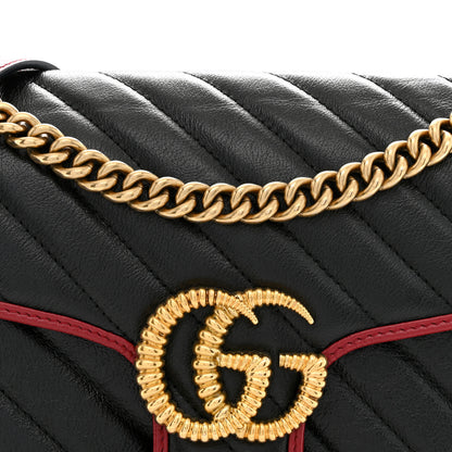 Gucci Vintage Effect Calfskin Matelasse Diagonal Small Torchon GG Marmont Shoulder Bag Black Romantic Cherry 8 of 11
