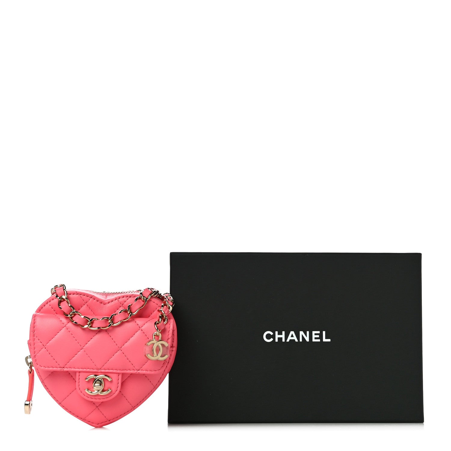 Chanel Lambskin Quilted CC In Love Heart Waist Belt Bag With Chain Pink 10 of 10
