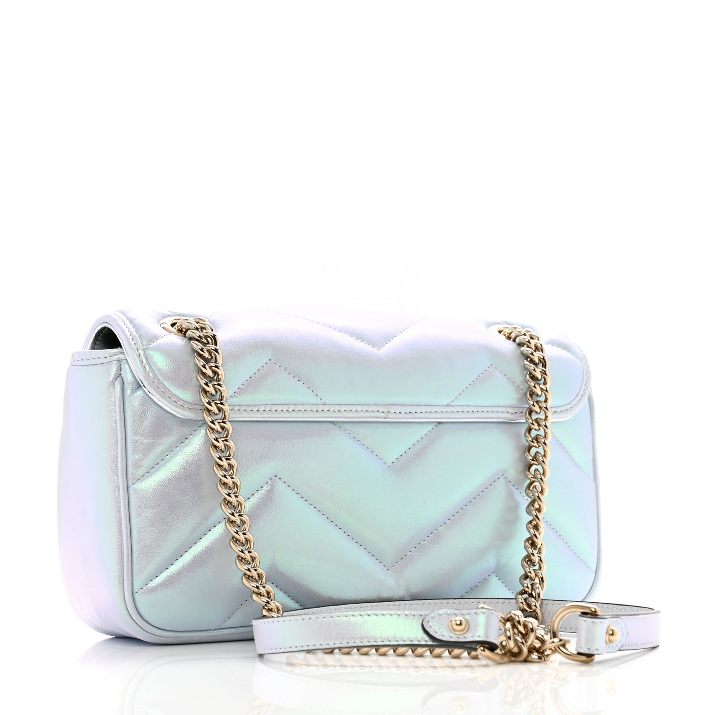 Iridescent Nappa Chevron Matelasse Small GG Marmont Shoulder Bag Iridescent Snow Light Blue